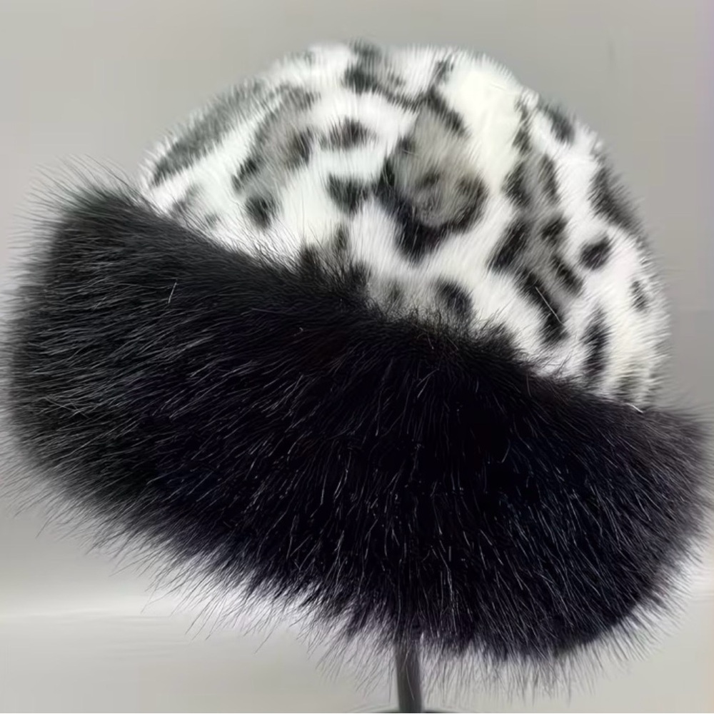 Elegant Black and White Faux Fur Hat
